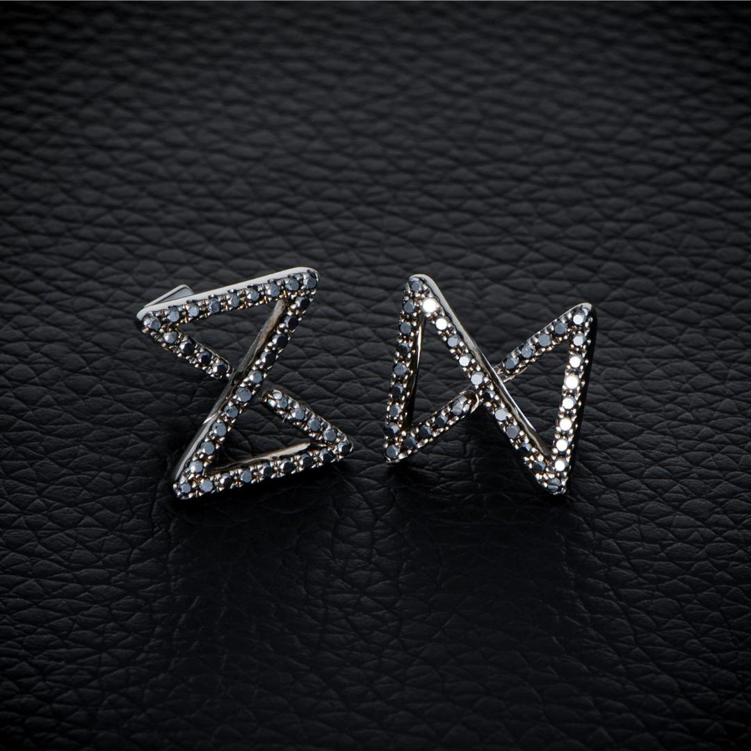Ear Studs In Black Rhodium Silver With Black Diamonds - ZNS Jewellery