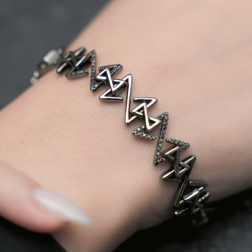 Infinity Bracelet in Rhodium Silver with Black Diamonds