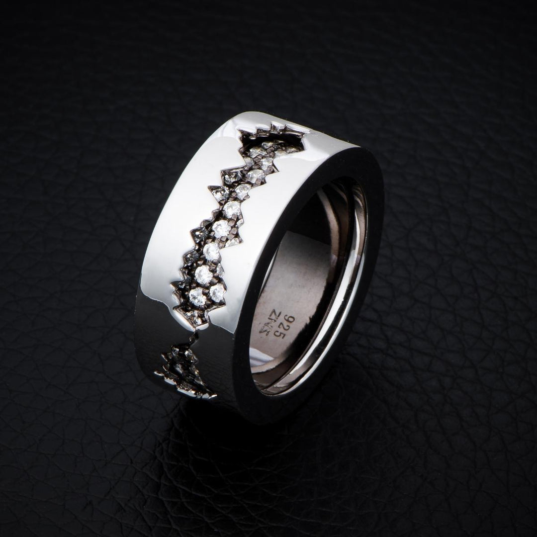 Fission B - Ring In CZ Stones And White Gold Plated Silver - ZNS Jewellery